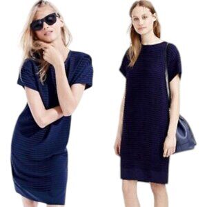 J. Crew Tier-Pleated Chiffon Short Sleeved Shift Dress B9434 - Navy - 2